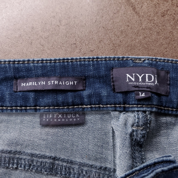 NYDJ Marilyn Jeans Women 14 Blue Straight Leg Lift x Tuck Technology Sustainable - Picture 9 of 13